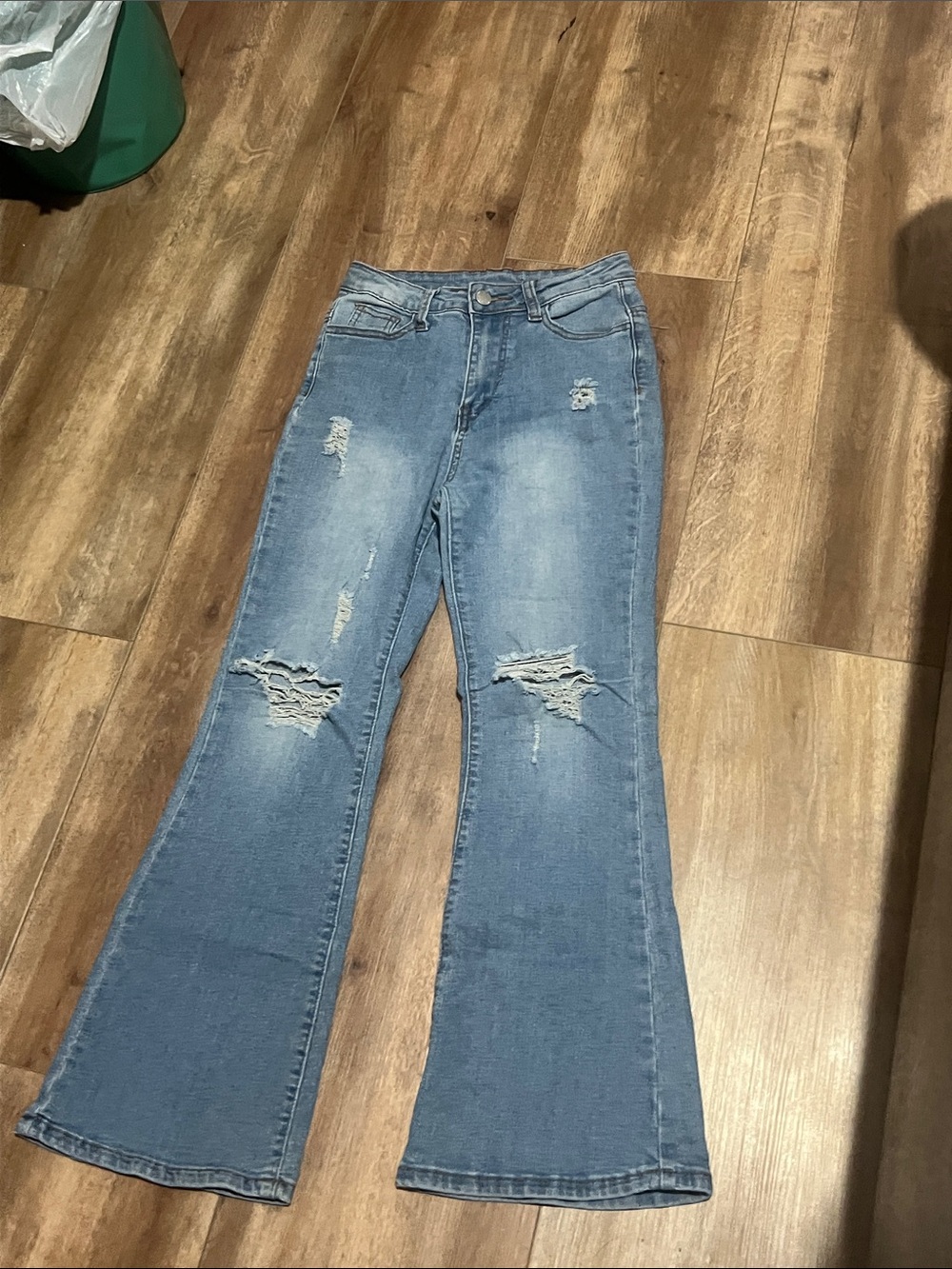 SHEIN Light Blue Distressed Flare Jeans